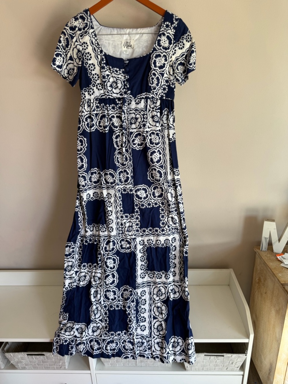 Navy & White Floral Tile Maxi Dress by Miel